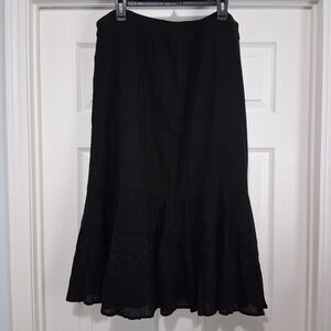 Vintage Style D&Co Black Maxi Skirt Eyelet Ruffle Broomstick Elastic Waist 2x